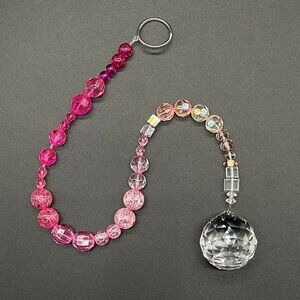 Beaded Suncatcher Ombre Hot Pink To Clear Crystal Prism Hanging Patio Decor Yard